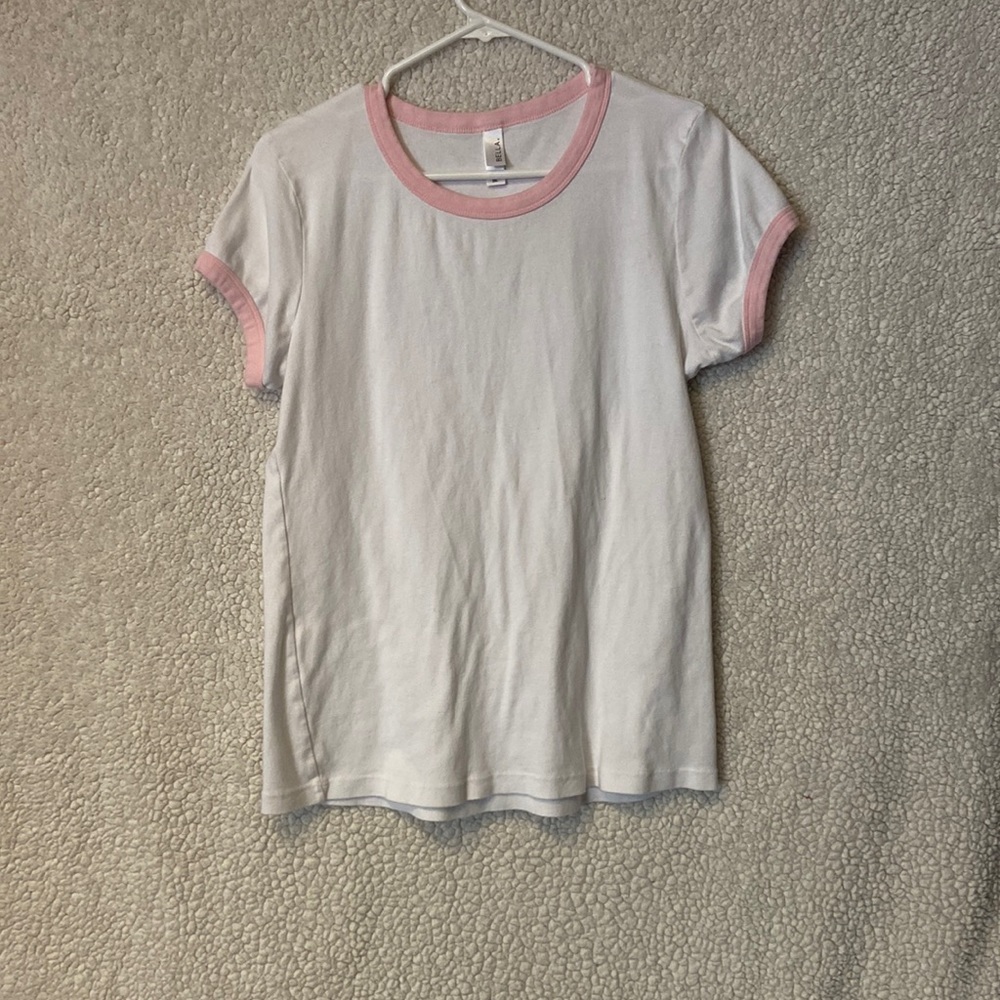 Pink and white simple tee.